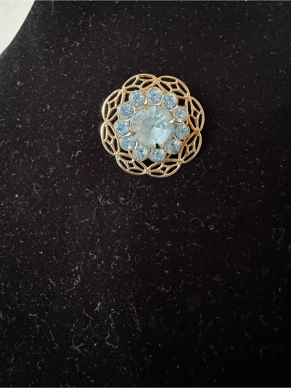 Gold Tone Brooch with Light Blue Stones - Women Jewelry